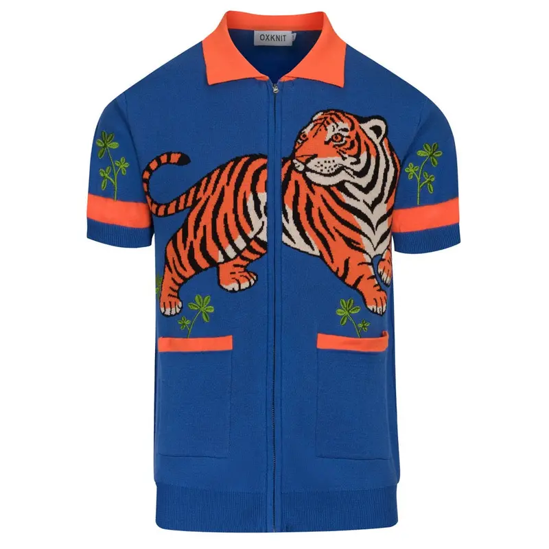 Men's Blue Vintage Animal Jacquard Knitted Cardigan 1