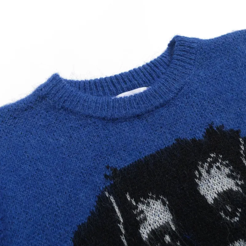 Men's Blue Vintage Dog Jacquard Plush Knitwear 4