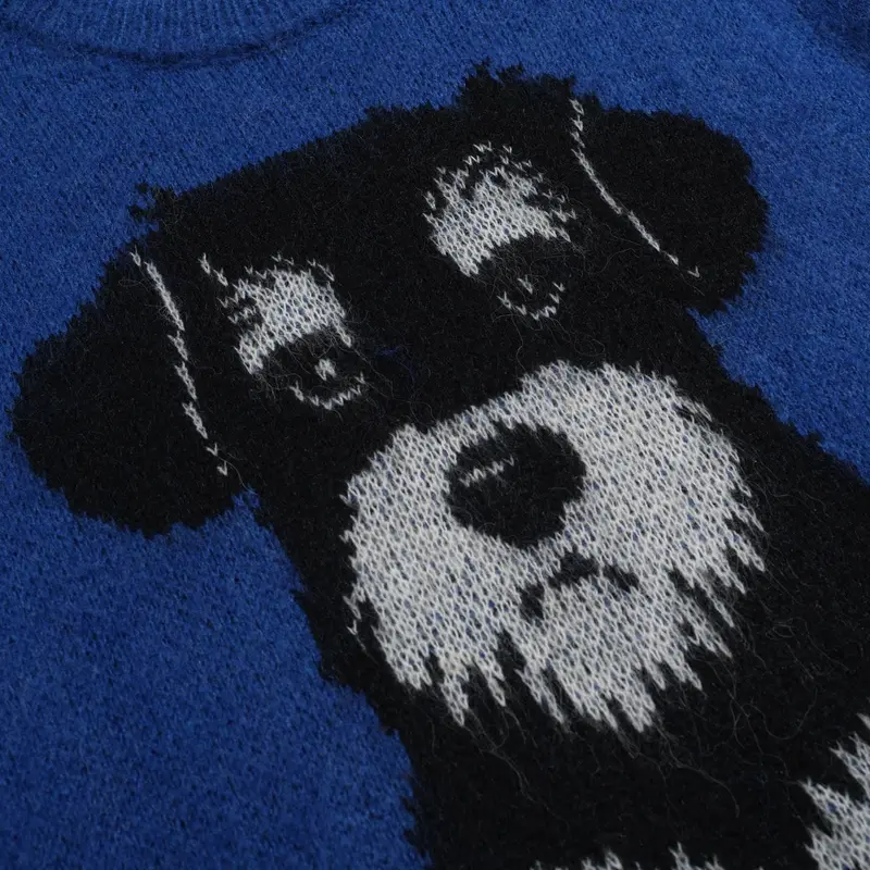 Men's Blue Vintage Dog Jacquard Plush Knitwear 5