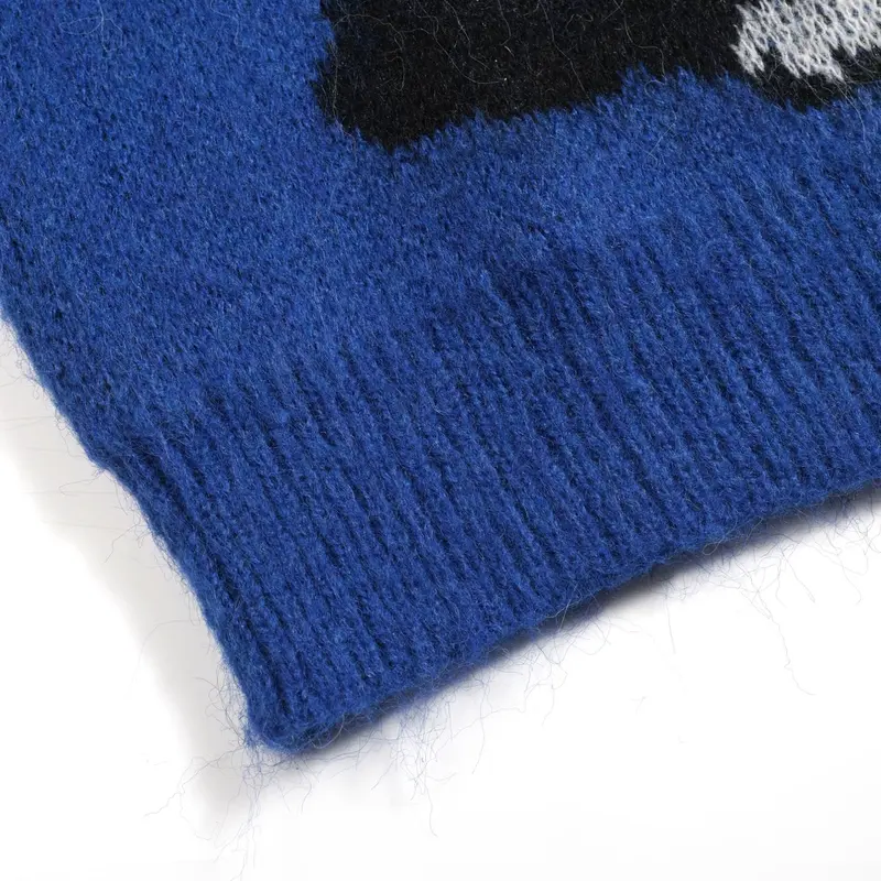 Men's Blue Vintage Dog Jacquard Plush Knitwear 6