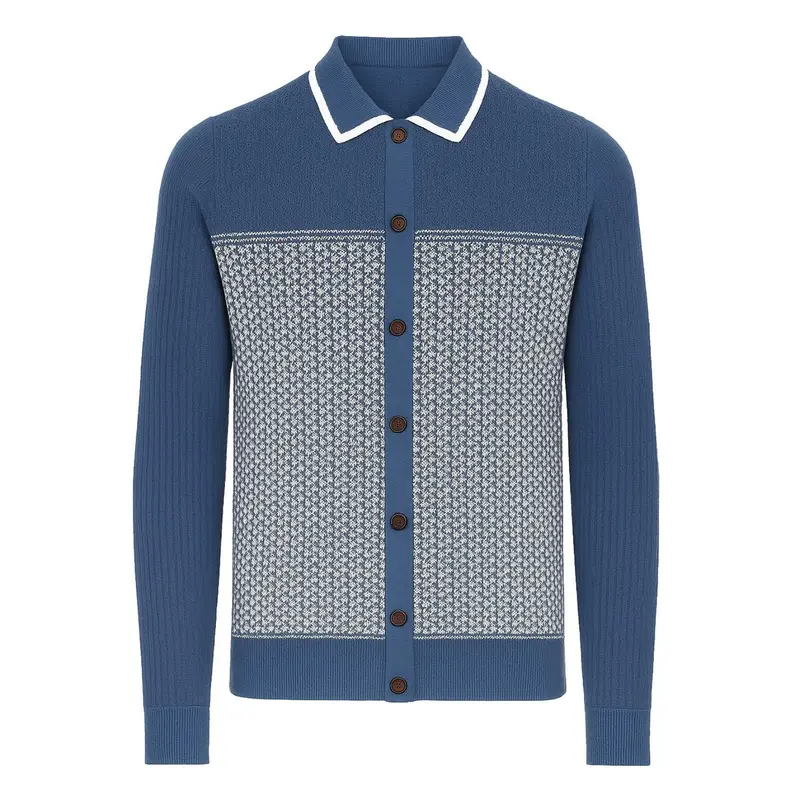 Men's Blue Vintage Jacquard 1960S Knitted Cardigan 1
