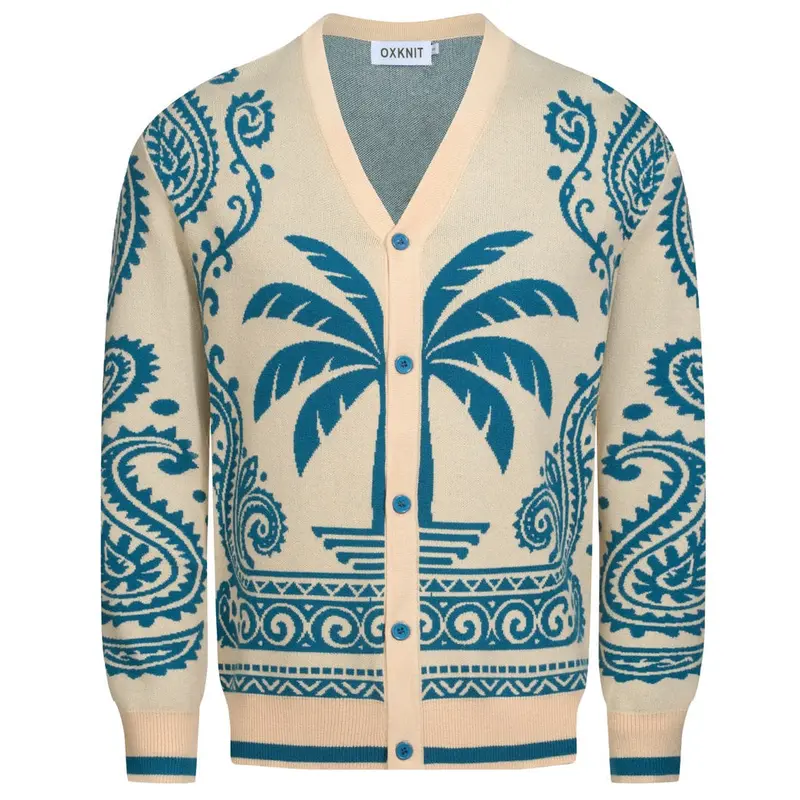 Men's Blue Vintage Jacquard Art Sweater Jacket 1