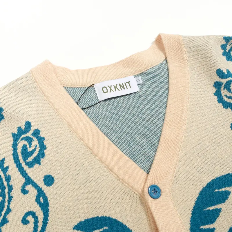 Men's Blue Vintage Jacquard Art Sweater Jacket 4