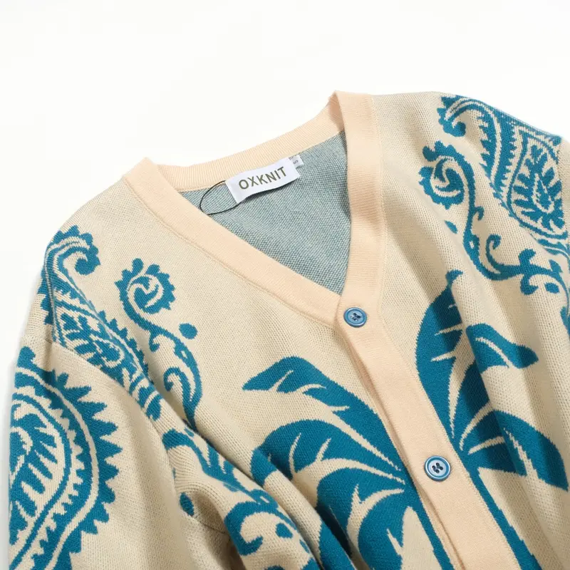 Men's Blue Vintage Jacquard Art Sweater Jacket 6