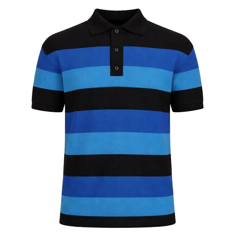 Men's Blue Vintage Striped Jacquard Polo Knit Shirt 1