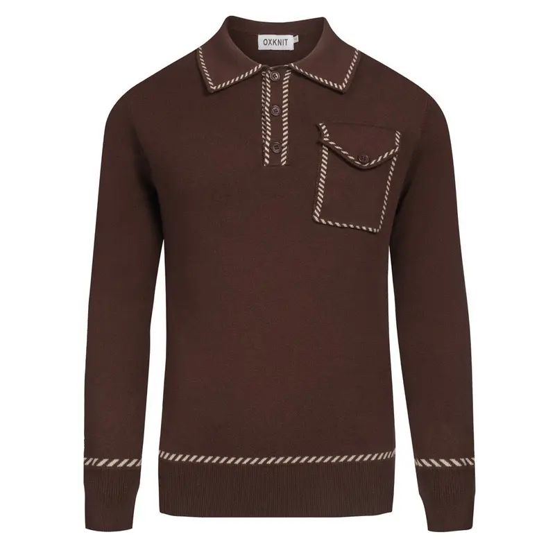Men's Brown Classic Plaid Knitted Polo Shirt 1