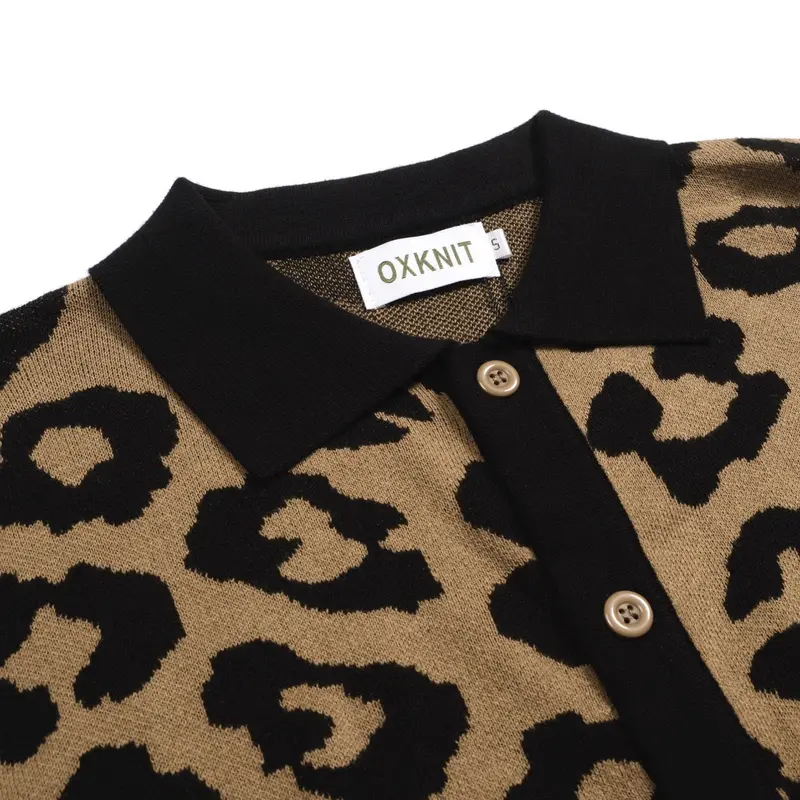Men's Brown Leopard Print Vintage Jacquard Knitted Cardigan 3