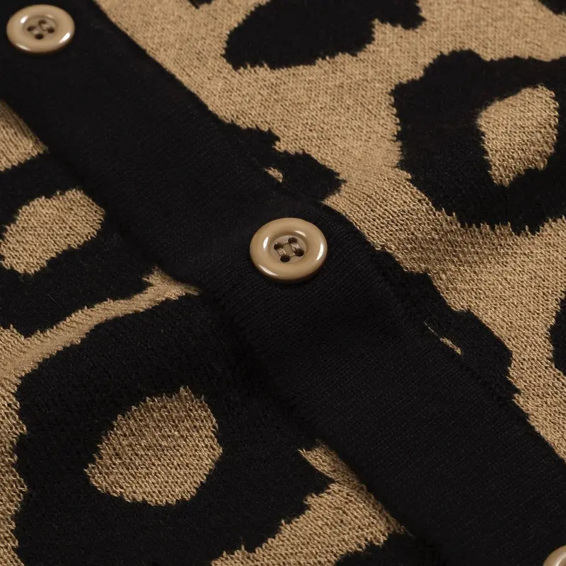 Men's Brown Leopard Print Vintage Jacquard Knitted Cardigan 4