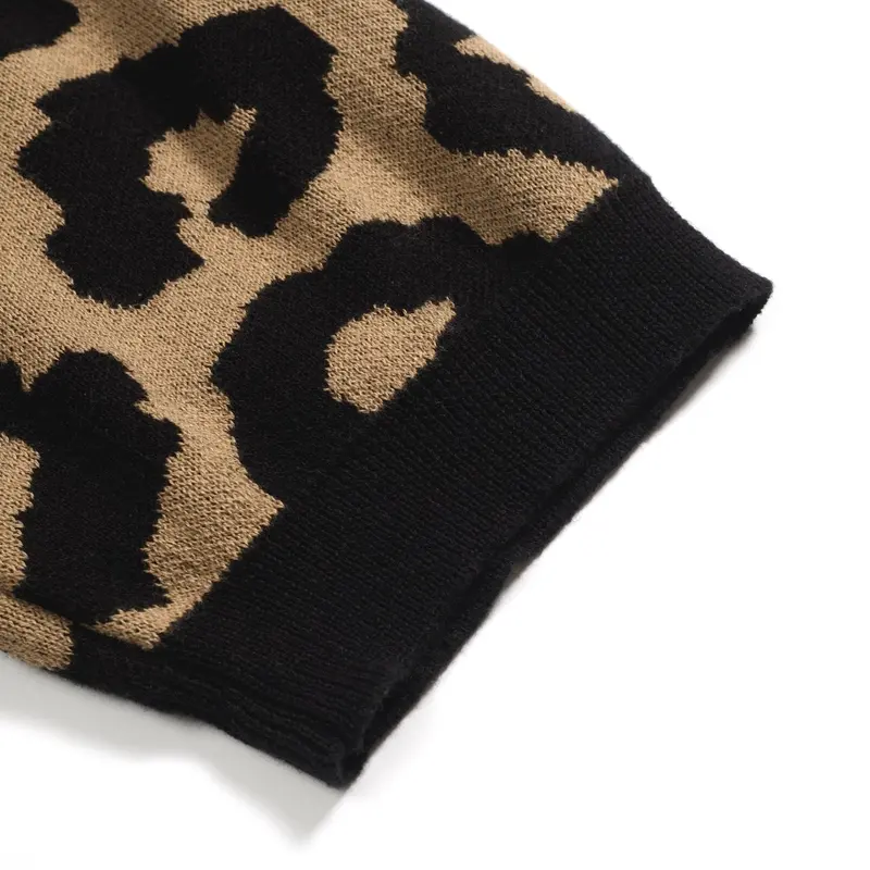 Men's Brown Leopard Print Vintage Jacquard Knitted Cardigan 5