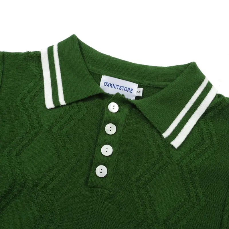 Men's Classic Green Cable Knit Polo – 60S Mod-Inspired Short Sleeve Shirt 2