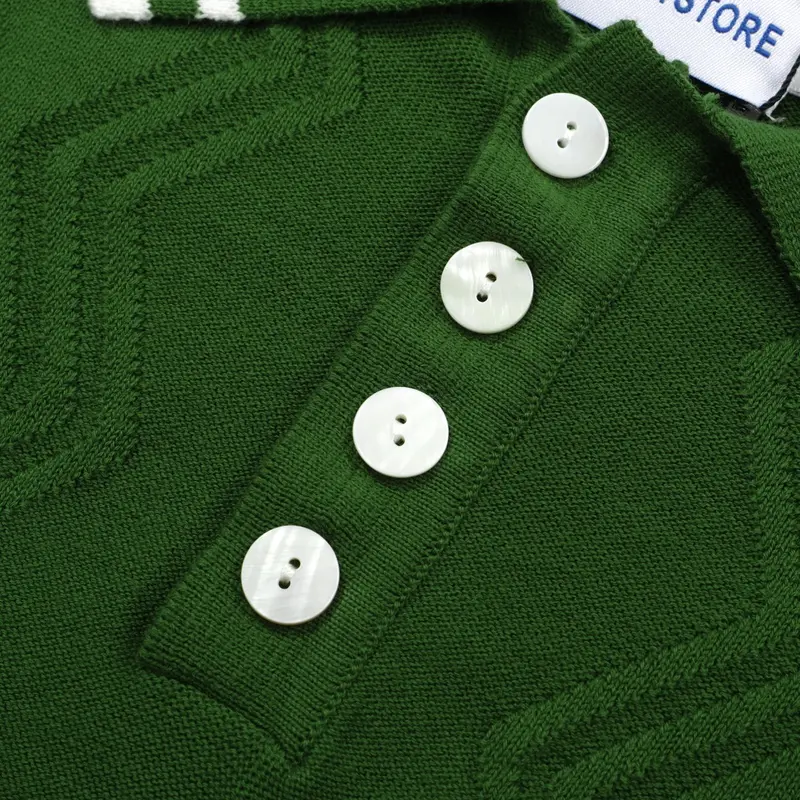 Men's Classic Green Cable Knit Polo – 60S Mod-Inspired Short Sleeve Shirt 3