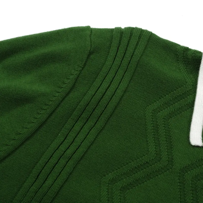 Men's Classic Green Cable Knit Polo – 60S Mod-Inspired Short Sleeve Shirt 4