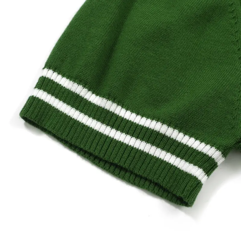 Men's Classic Green Cable Knit Polo – 60S Mod-Inspired Short Sleeve Shirt 5
