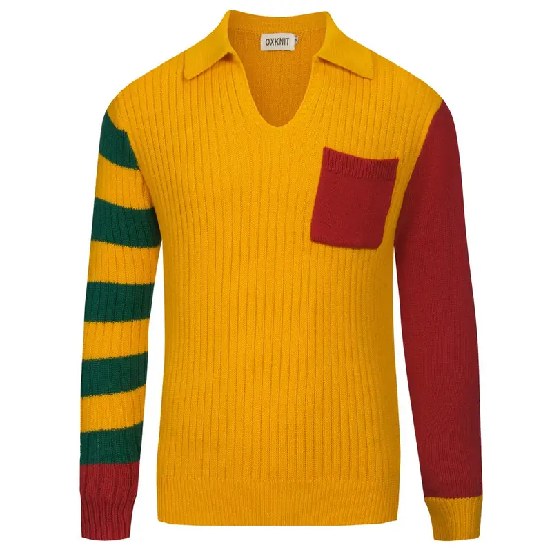 Men's Colour-Matched Vintage Knit Pocket V-Neck Polo 1