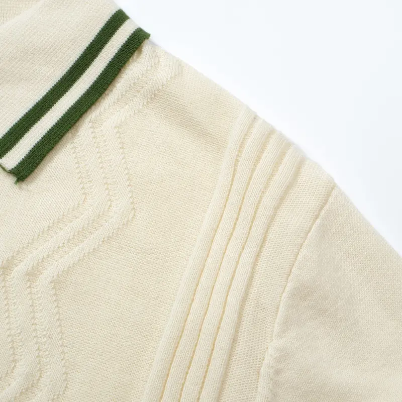 Men's Cream Knit Polo With Green Trim – 1960S Mod Vintage Style 4