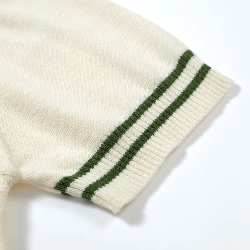 Men's Cream Knit Polo With Green Trim – 1960S Mod Vintage Style 5