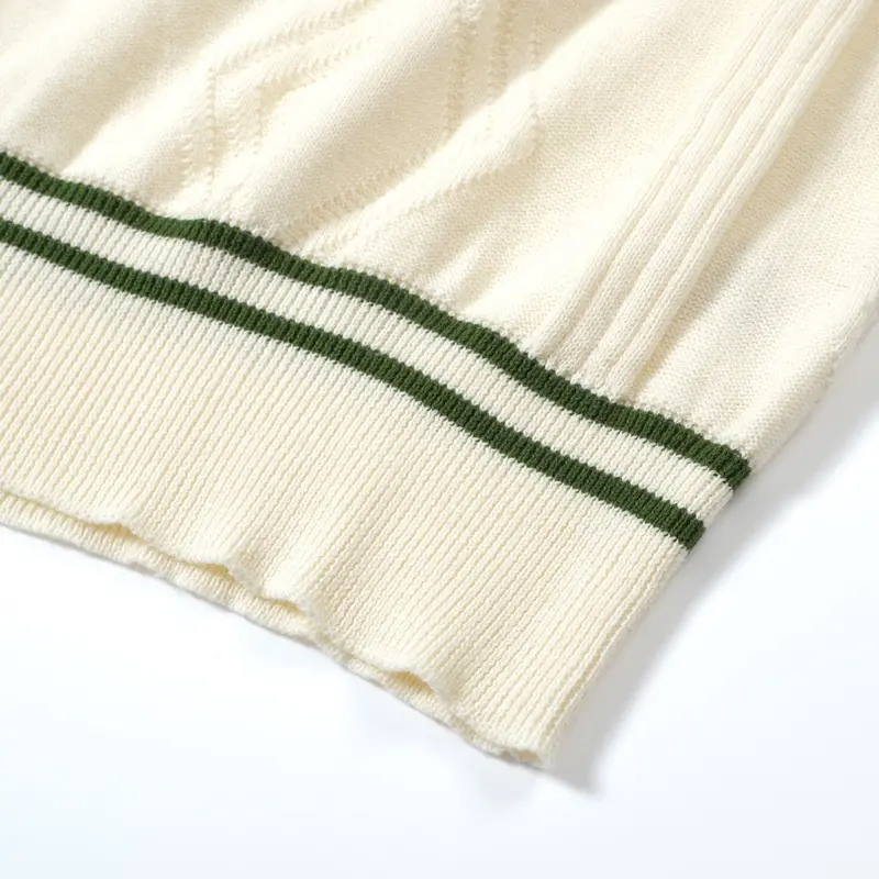Men's Cream Knit Polo With Green Trim – 1960S Mod Vintage Style 6