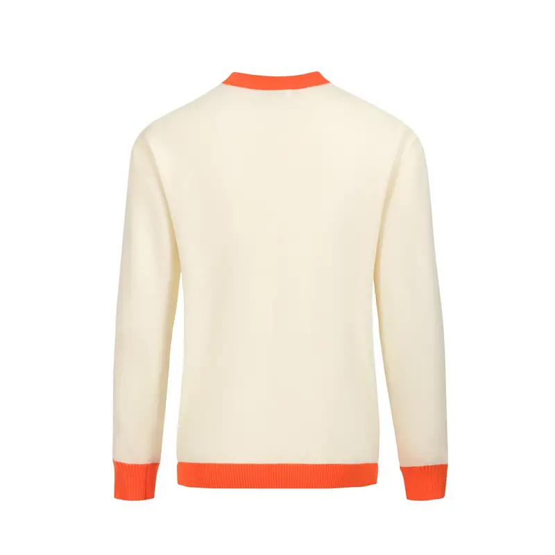 Men’S Cream Knitwear – Embroidered Animal With Orange Trim 3