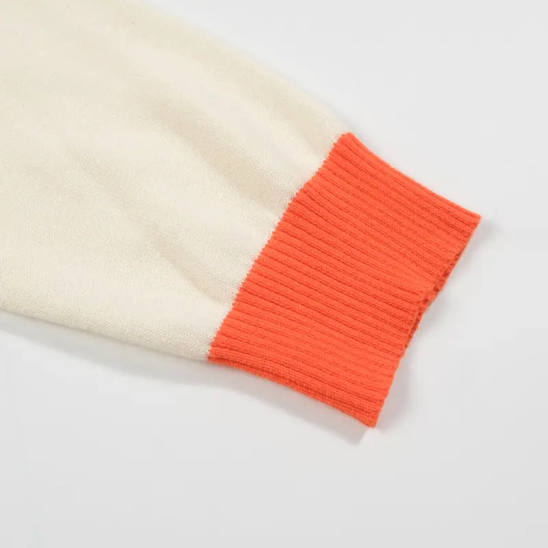 Men’S Cream Knitwear – Embroidered Animal With Orange Trim 5