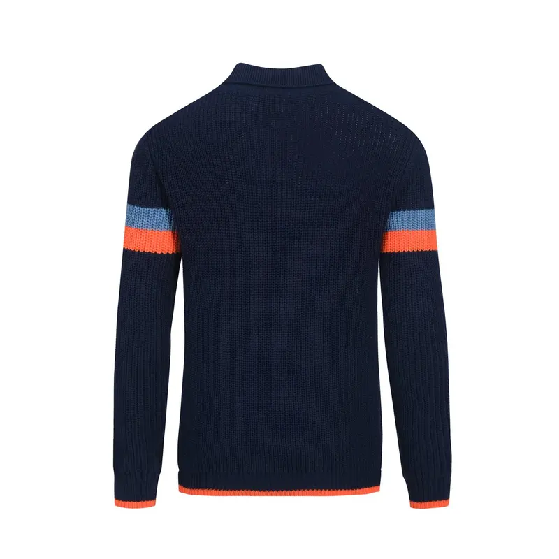 Men's Dark Blue Casual Retro V-Neck Knitwear 3