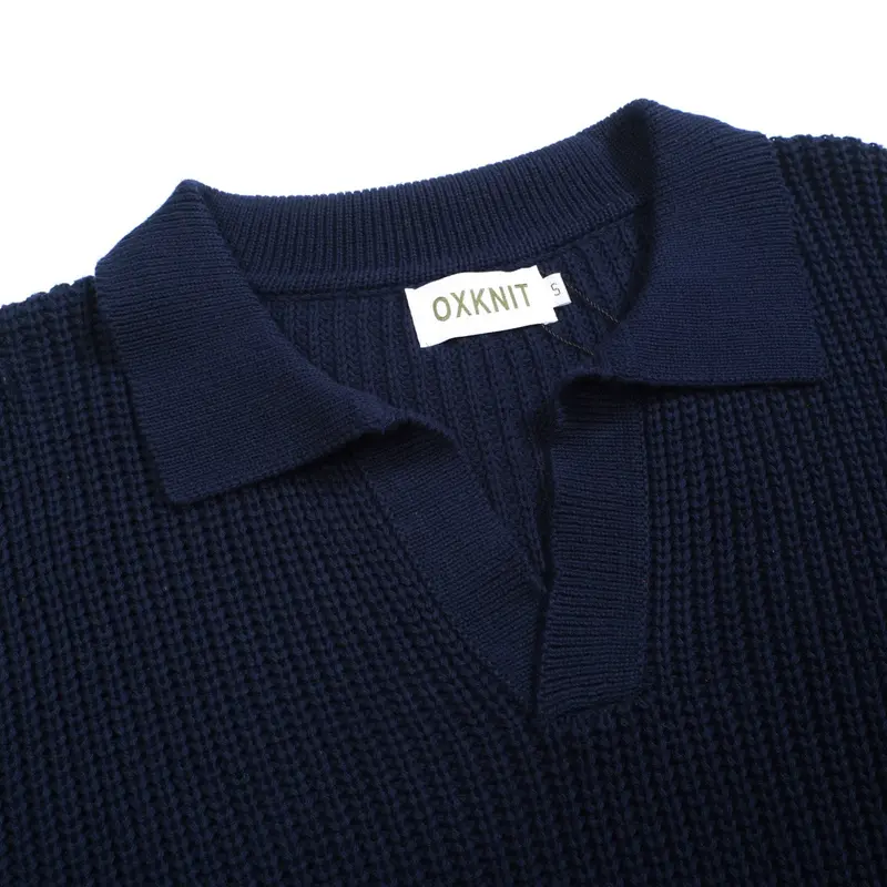 Men's Dark Blue Casual Retro V-Neck Knitwear 4