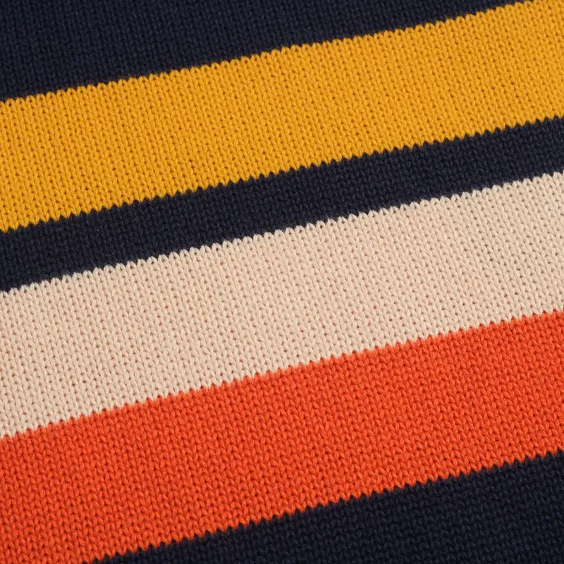 Men's Dark Blue Retro Art-Striped Fashionable Jacquard Round-Neck Knitwear 2