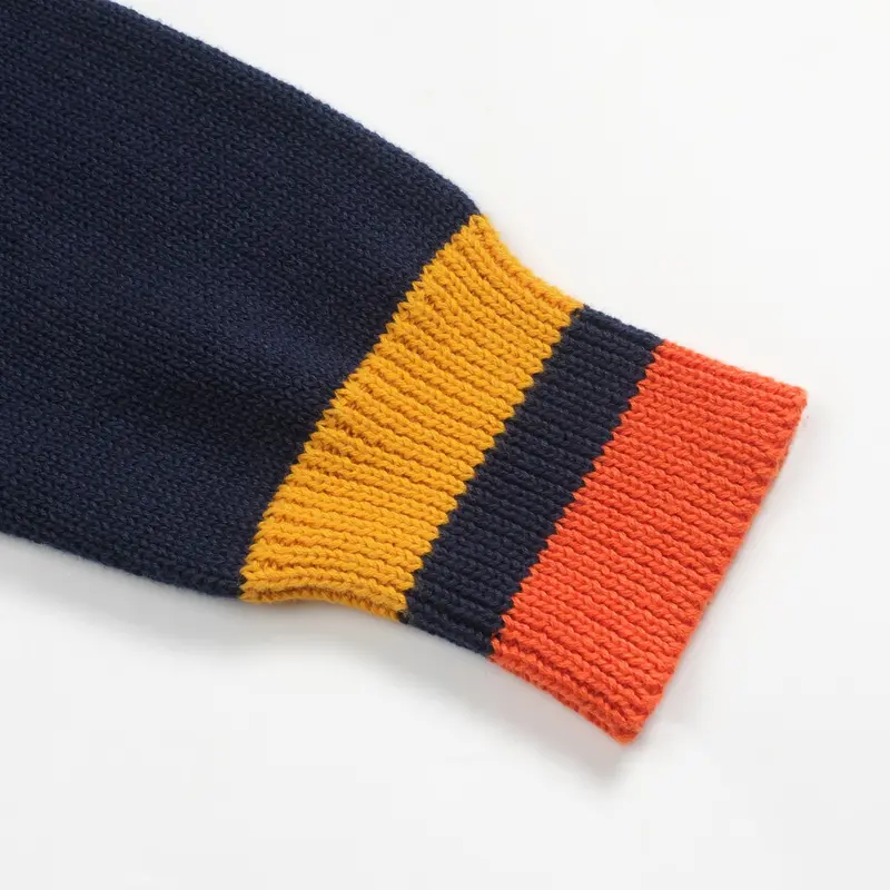 Men's Dark Blue Retro Art-Striped Fashionable Jacquard Round-Neck Knitwear 6