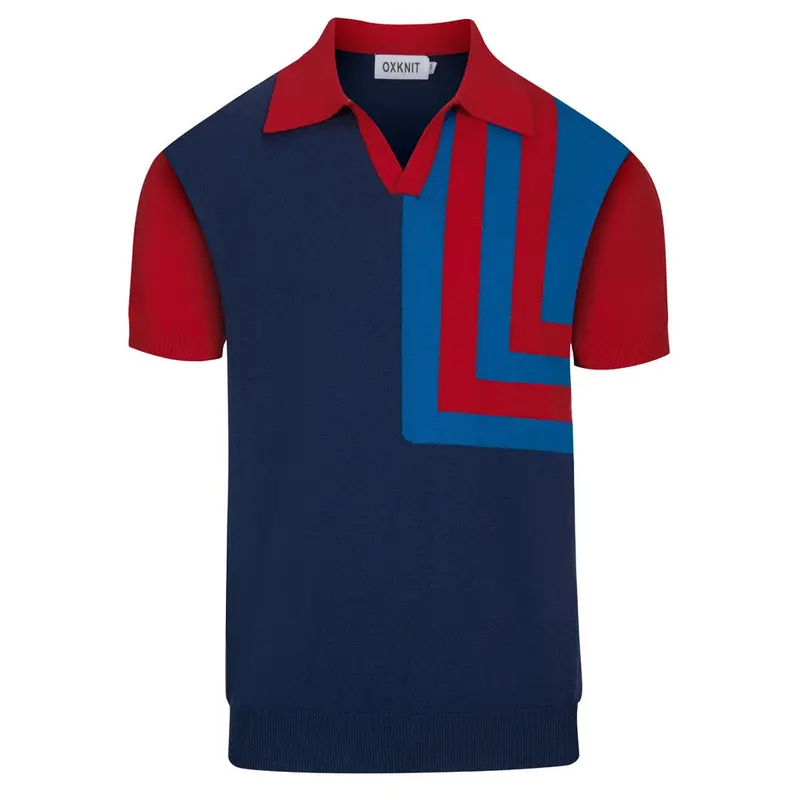 Men's Dark Blue Retro Irregular Striped Knitted Polo 1