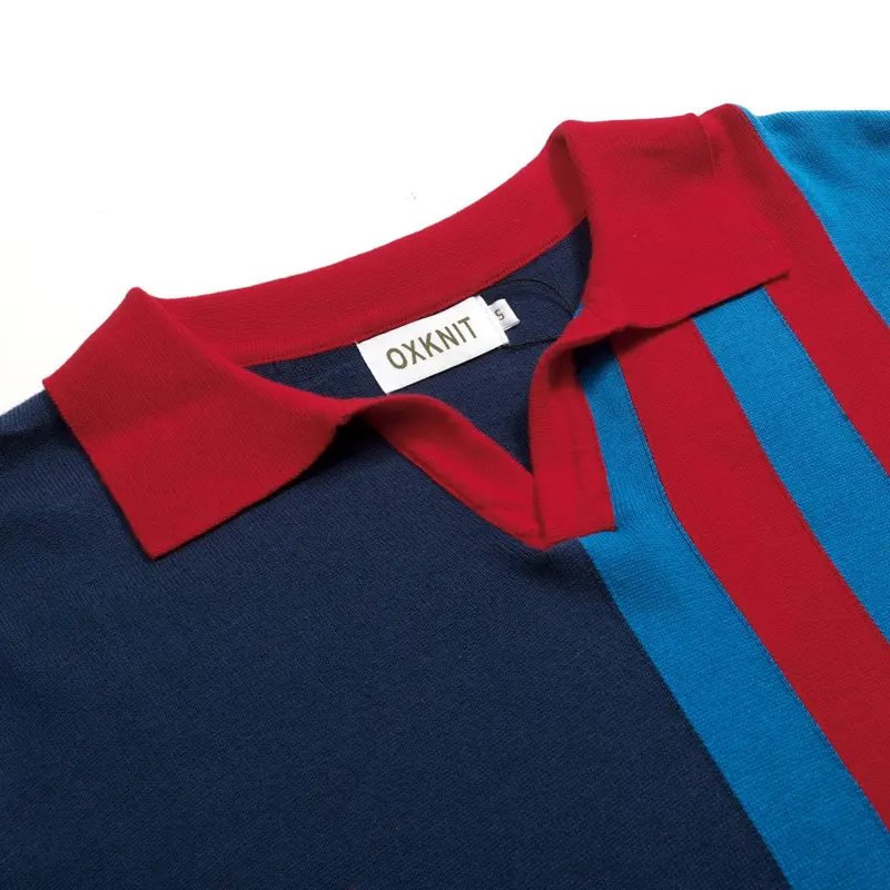 Men's Dark Blue Retro Irregular Striped Knitted Polo 3