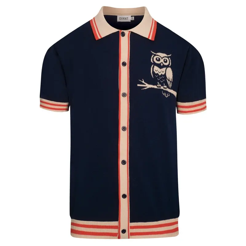 Men's Dark Blue Retro Owl Knitted Cardigan 1
