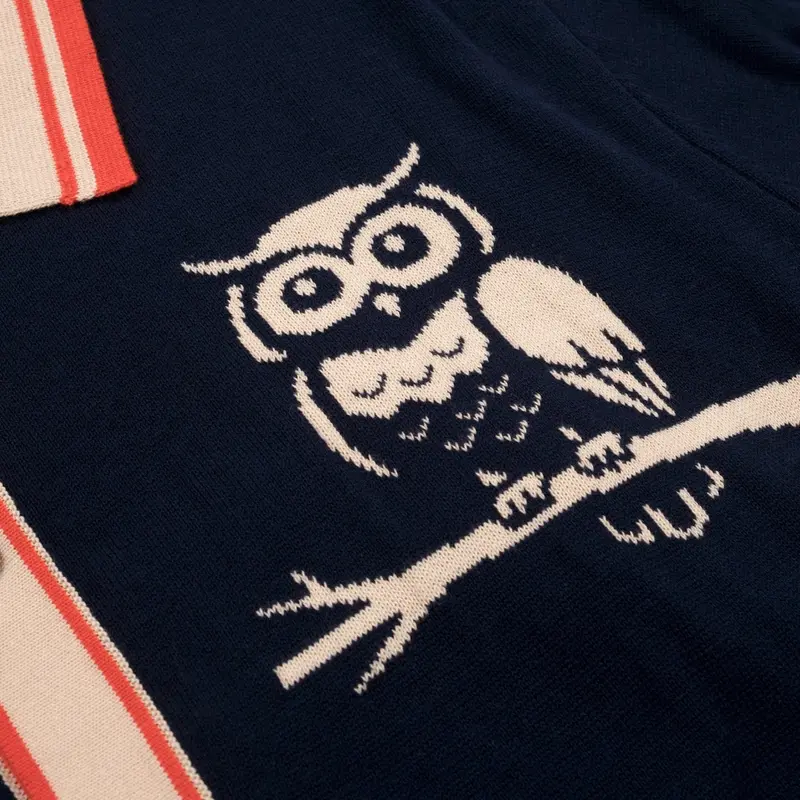 Men's Dark Blue Retro Owl Knitted Cardigan 2