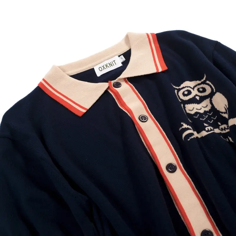 Men's Dark Blue Retro Owl Knitted Cardigan 6
