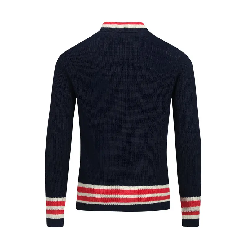 Men's Dark Blue Retro V-Neck Knitwear 3