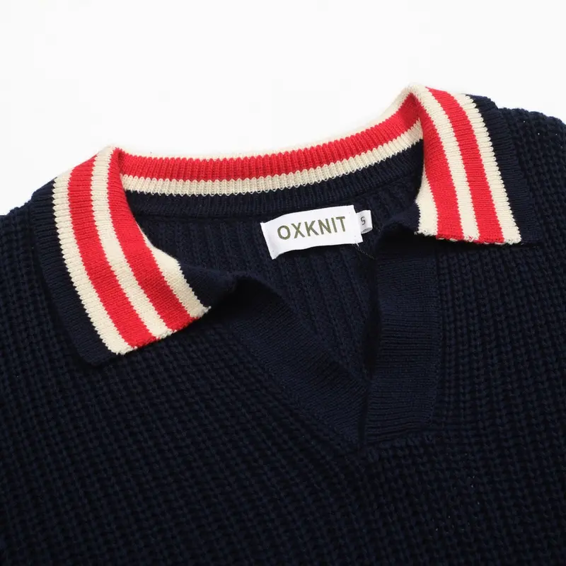 Men's Dark Blue Retro V-Neck Knitwear 4