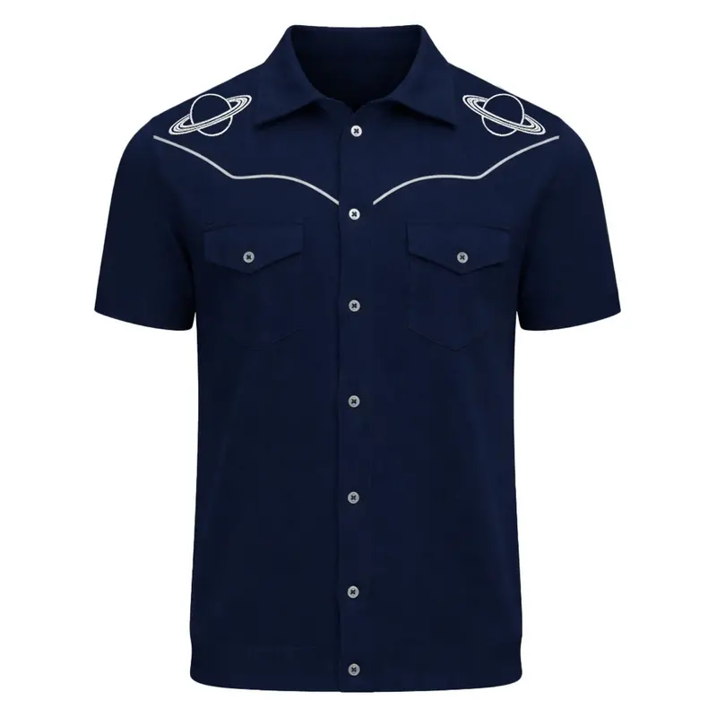 Men's Dark Blue Vintage Planet Embroidered Knitted Cardigan 1