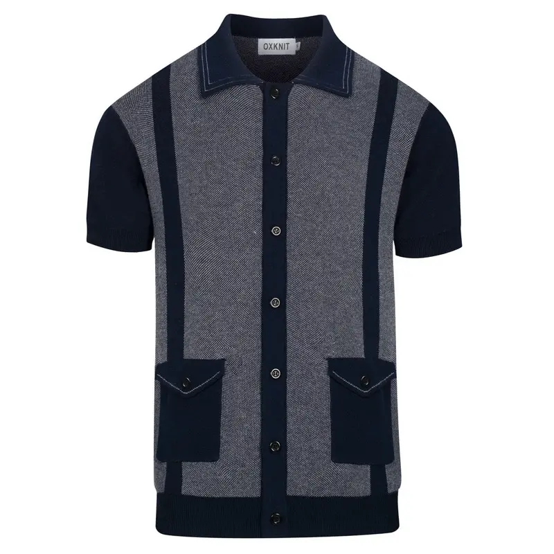 Men's Dark Blue Vintage Striped Art Knitted Cardigan 1