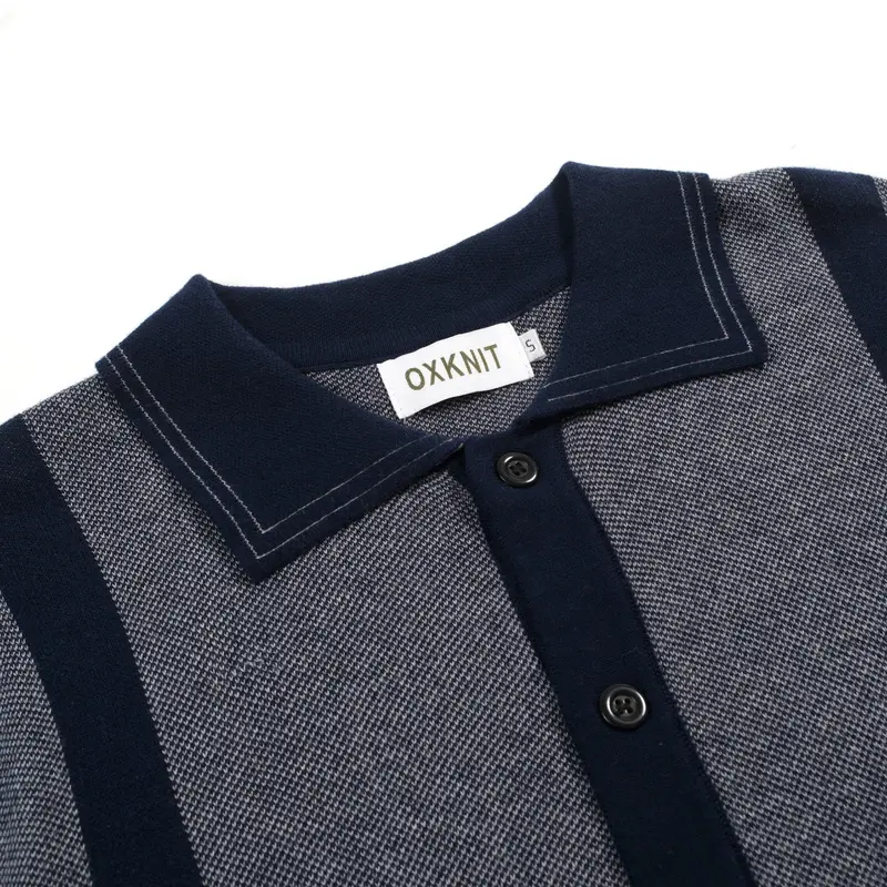 Men's Dark Blue Vintage Striped Art Knitted Cardigan 3