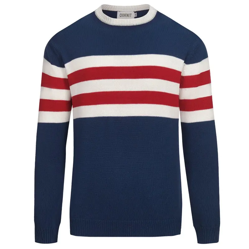 Men's Dark Blue Vintage Striped Artistic Fashion Street Jacquard Knitwear 1