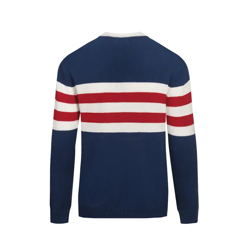 Men's Dark Blue Vintage Striped Artistic Fashion Street Jacquard Knitwear 3