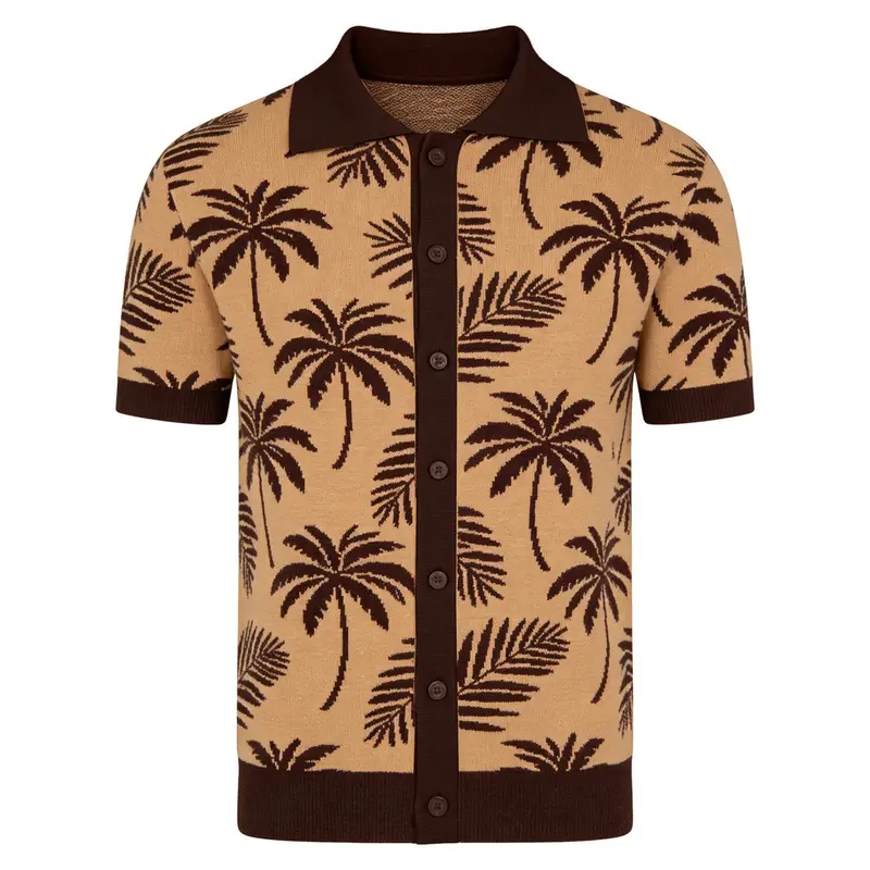 Men's Dark Brown Vintage Coconut Jacquard Knitted Cardigan 1