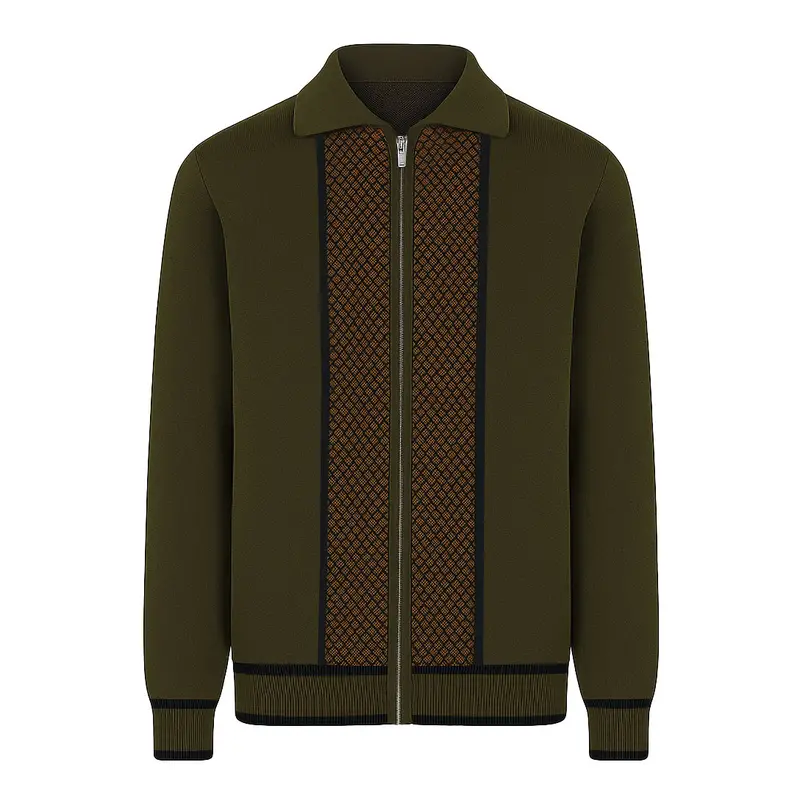 Men's Dark Green Vintage Art Jacquard Knitted Cardigan 1
