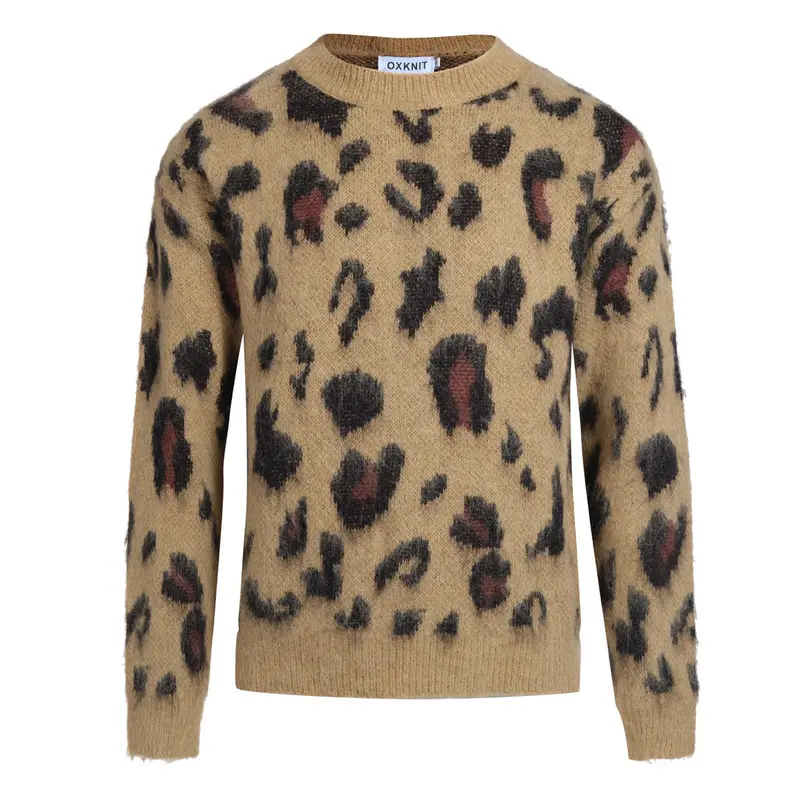 Men’S Fuzzy Leopard Print Sweater – 70S Wild Style 1