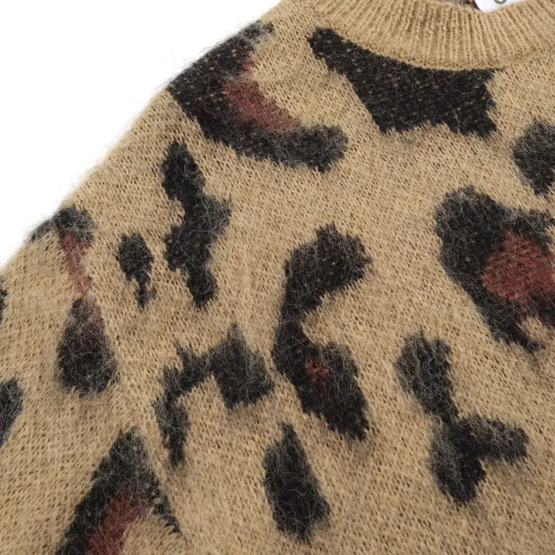Men’S Fuzzy Leopard Print Sweater – 70S Wild Style 4