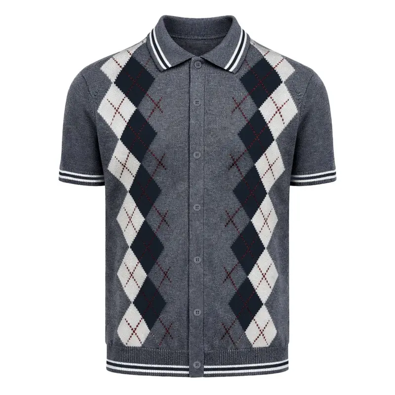 Men's Gray Vintage Art Design Knitted Cardigan 1