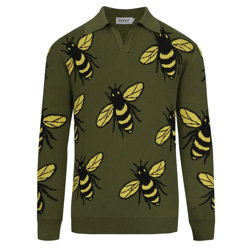 Men's Green Bee Vintage V-Neck Knit Polo 1