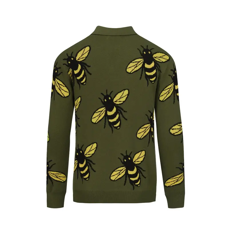 Men's Green Bee Vintage V-Neck Knit Polo 3