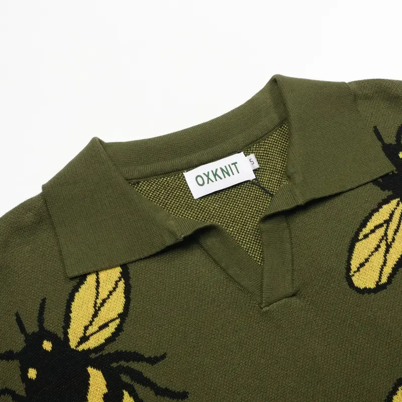 Men's Green Bee Vintage V-Neck Knit Polo 4
