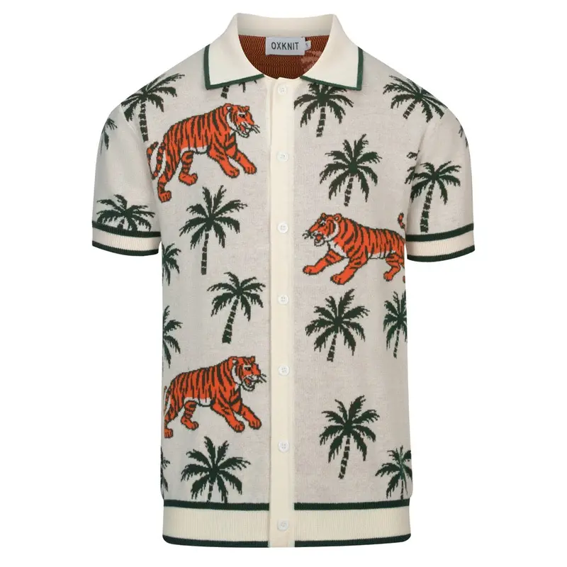 Men's Green Coconut Tree Animal Knitted Cardigan 1