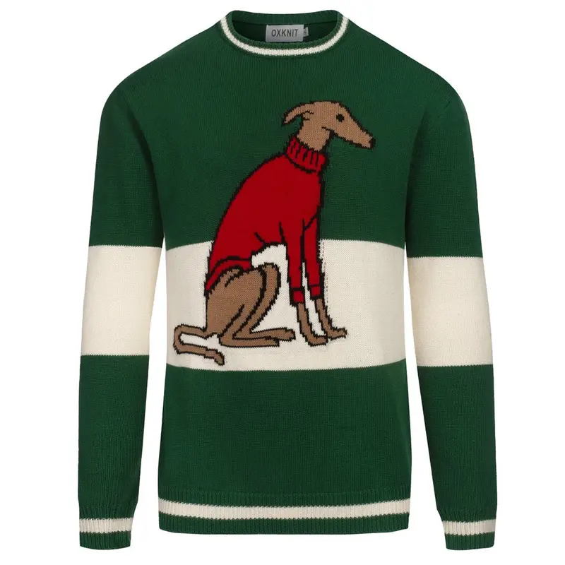 Men's Green Dog Jacquard Vintage Knitwear 1