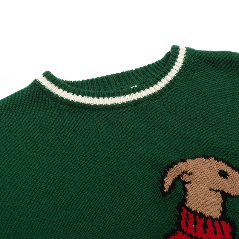 Men's Green Dog Jacquard Vintage Knitwear 4